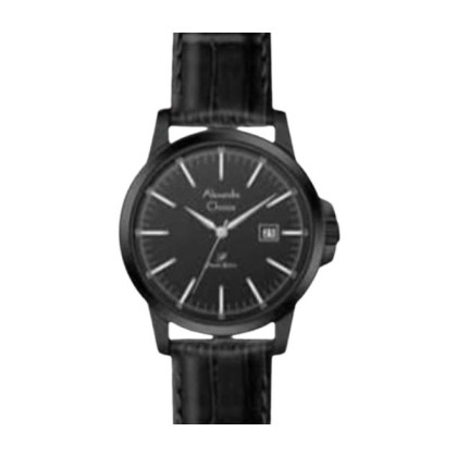 Alexandre Christie ALCW1008MDLIPBA Black Dial Black Case Leather Strap Analog Men Watch